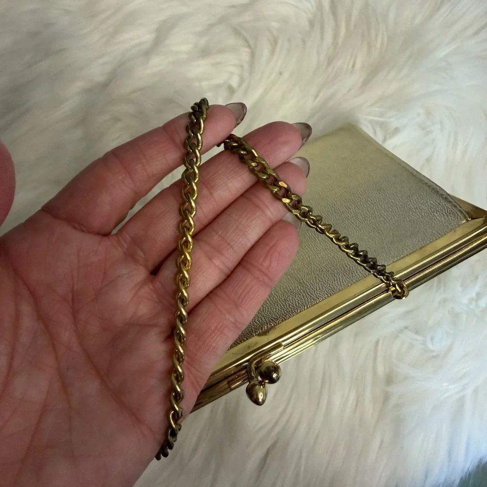 Vintage - Metallic Gold Clutch‎ Handbag and Chain Strap